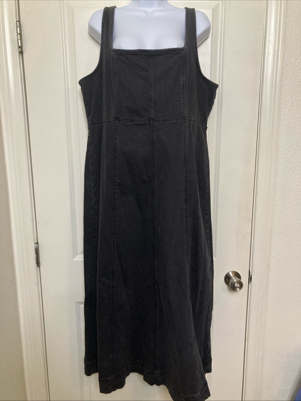 Old Navy Black Denim Jumper Dress Sz XL Cottagecore Prairie Fit And Flare